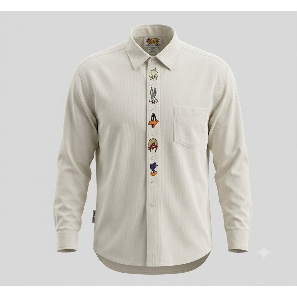 Looney Tunes ACME Clothing Vintage Men's White Character Button Up Shirt. Sz M